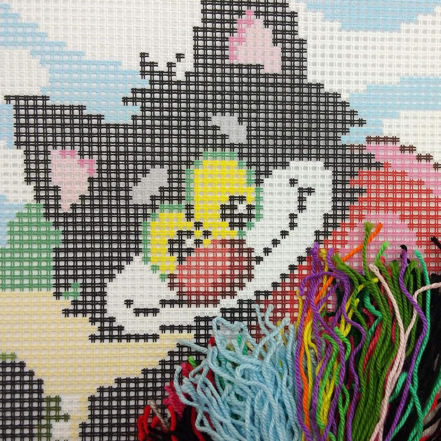 Lovely Cat. Cross Stitch Kit. Throw Pillow Case 16×16 Inches. Extra Stiff Canvas