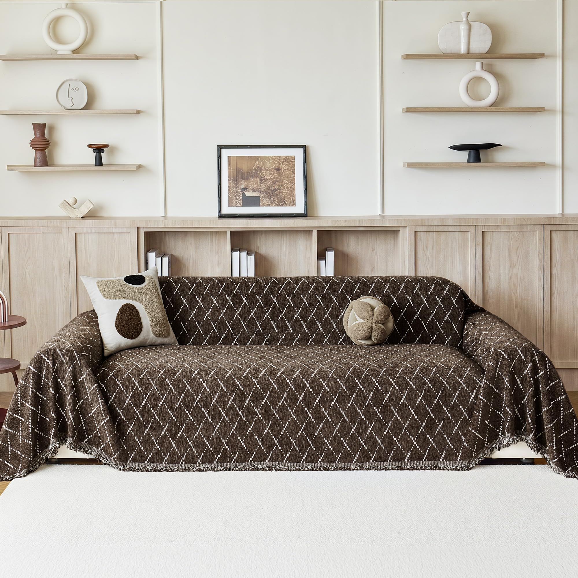 Chenille Sofa Überzug,Sofa Schutzdecke, Sofadecken Für Sitzfläche，Couchdecken Zum Schutz, 180 x 300cm, Schokolade