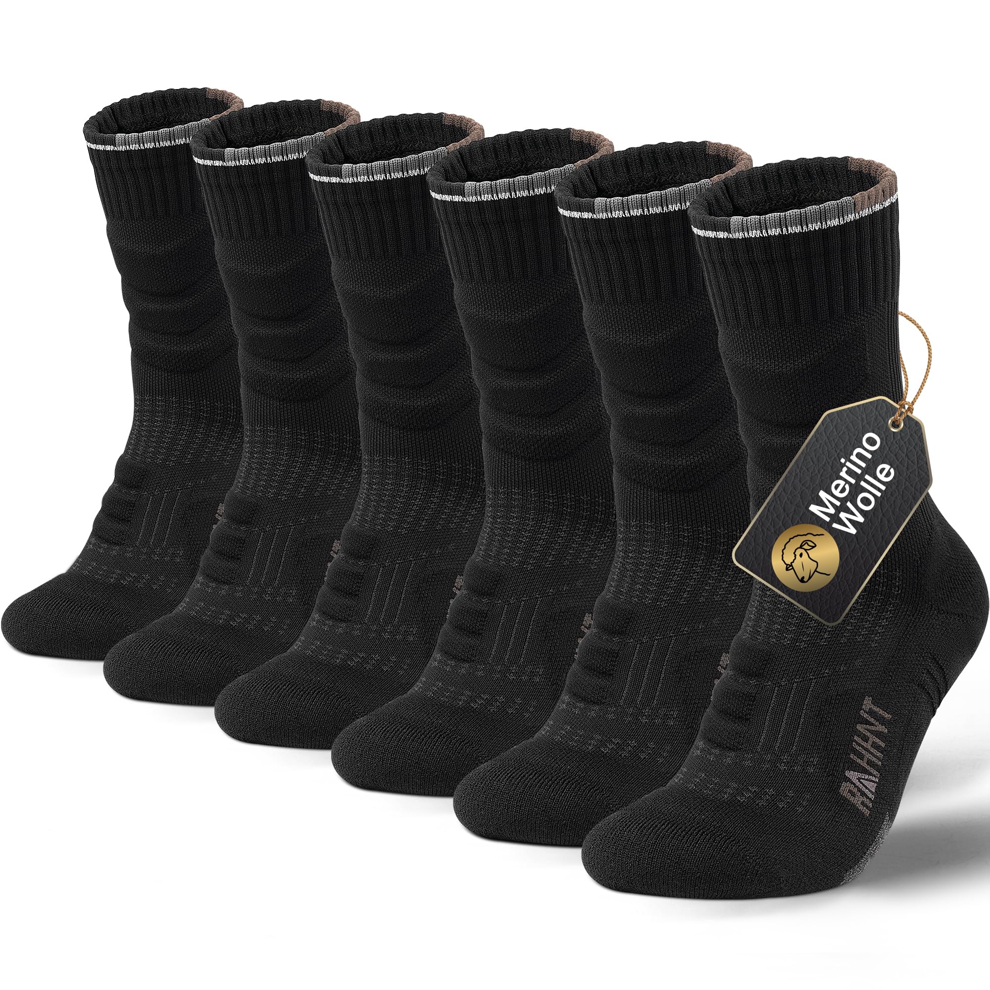Rahhint Calcetines de senderismo Merino Calcetines de compresión Calcetines de trekking acolchados antiampollas 3 pares para hombres, mujeres y niños Talla 31-52