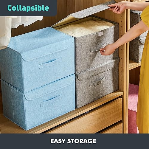 Miniatura 6 de Caja de almacenamiento plegable 2 cajas de almacenamiento con tapas, caja de almacenamiento de lino, utilizada para almacenar juguetes, ropa, papel