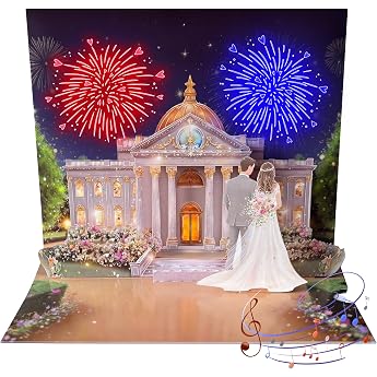 Joli Coon Pop Up Wedding Card with Music and Light - 3D Pop Up Card for Wedding with Light Effect Envelope and Seal Sticker