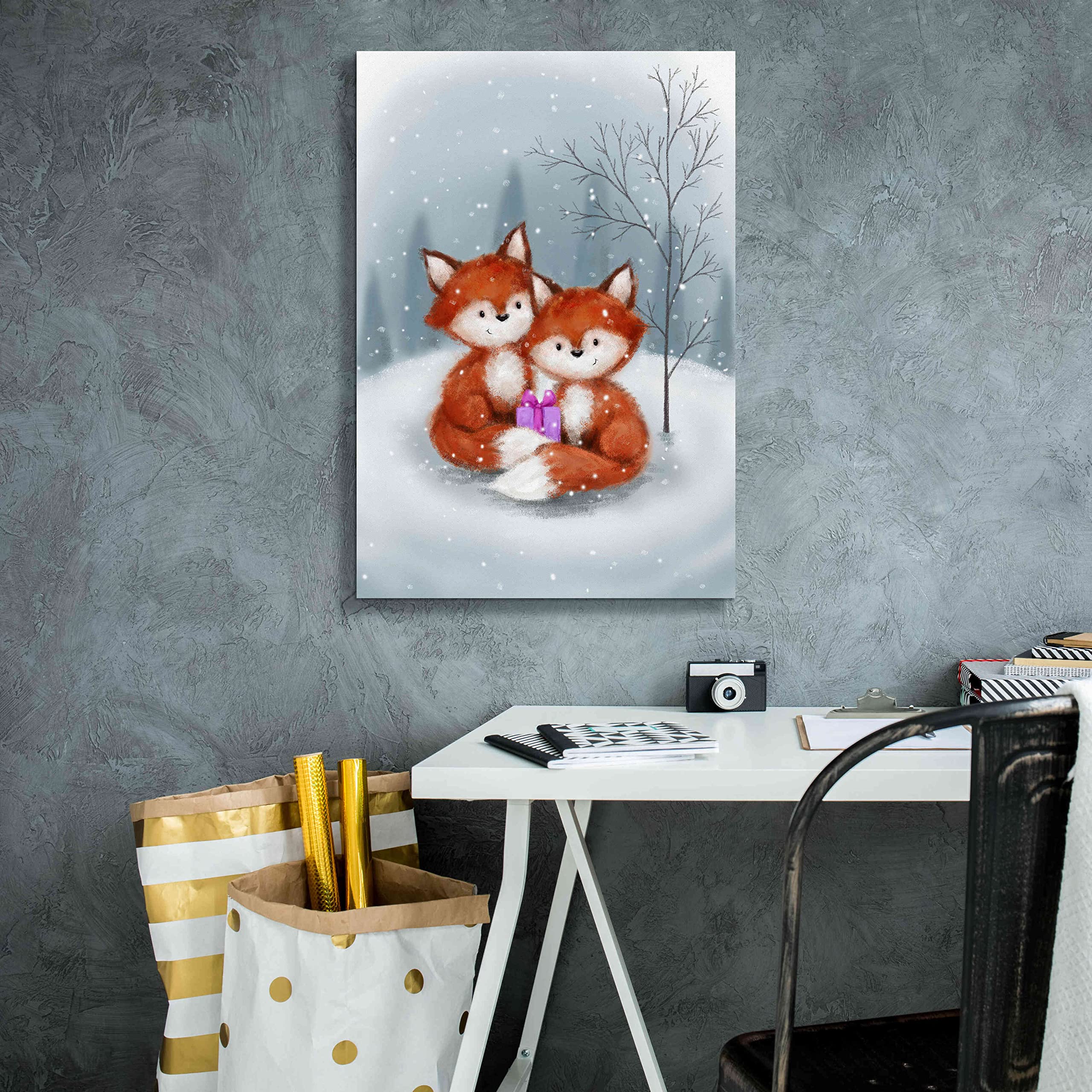Amazon.com: Epic Graffiti 'Two Fox 1' by Makiko, Canvas Wall Art