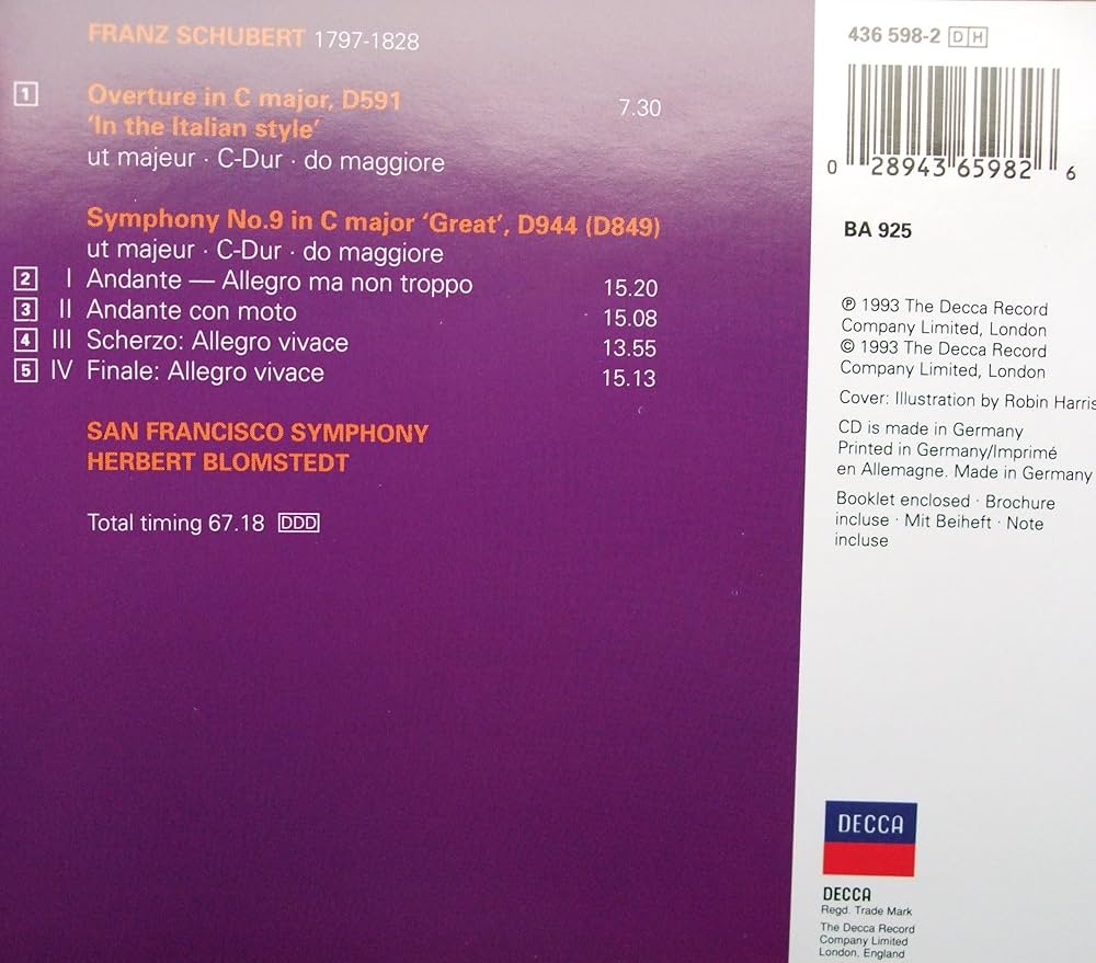 Schubert: Symphony No. 9 - The Great / Overture in C, d. 591