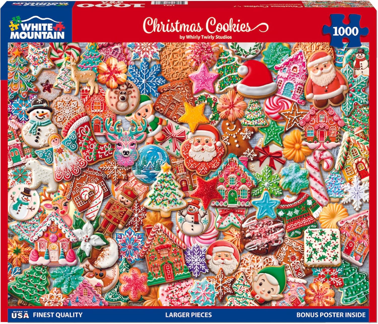 White Mountain 1000 Piece Jigsaw Puzzle Winder Holiday Sweets Collage Puzzles with Large Pieces Gift for Adults and Family 24"x30" - Christmas Cookies