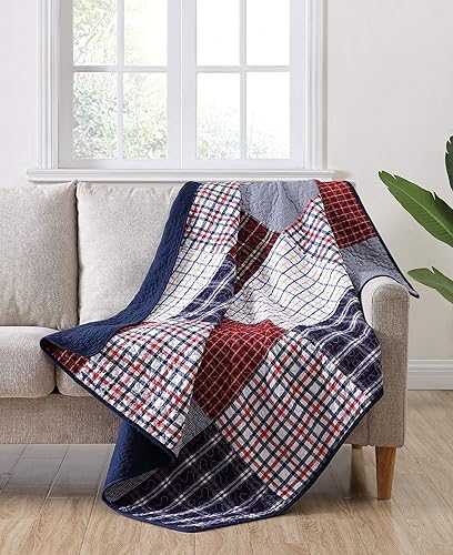 Miniatura 2 de Chezmoi Collection Grizzly - Manta reversible 100% algodón lavado a cuadros a cuadros