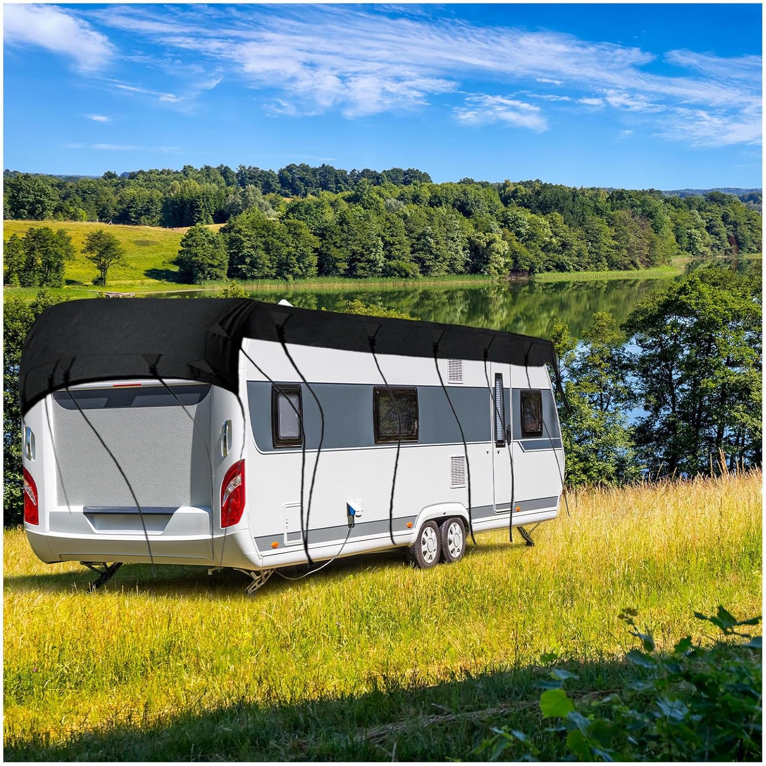 Class C Rv Cover 210D Oxford Cloth Rv Covers Foldable Storage, Easy to Clean Rvmasking Rv Cover Trailer Cover,Black-21.3 * 9.8ft