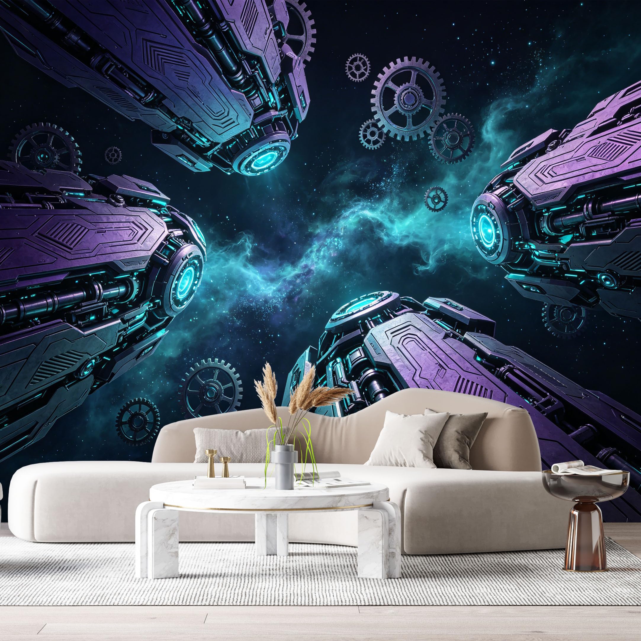 Custom Size Wall Murals Futuristic Spacecraft Gears Industrial Modern 3D SelfAdhesive Wall Fabric Removable Large Wallpaper for Photo Living Room Decoration