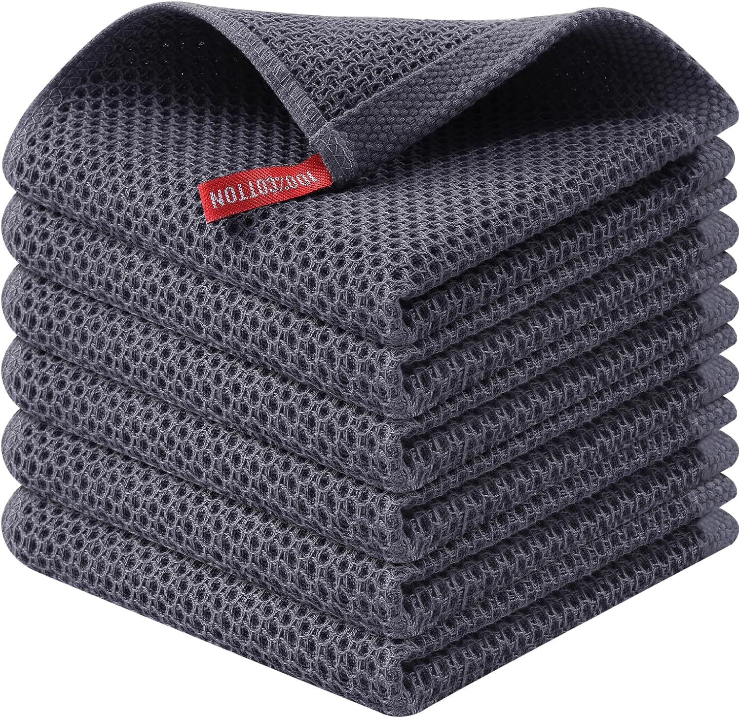 Generic 100% Cotton Kitchen Dish Cloths, 6 Pack Waffle Weave Ultra Soft Absorbent Dish Towels for Drying Dishes Quick Drying Kitchen Towels Dish Rags, 12 X 12 Inches, Dark Grey