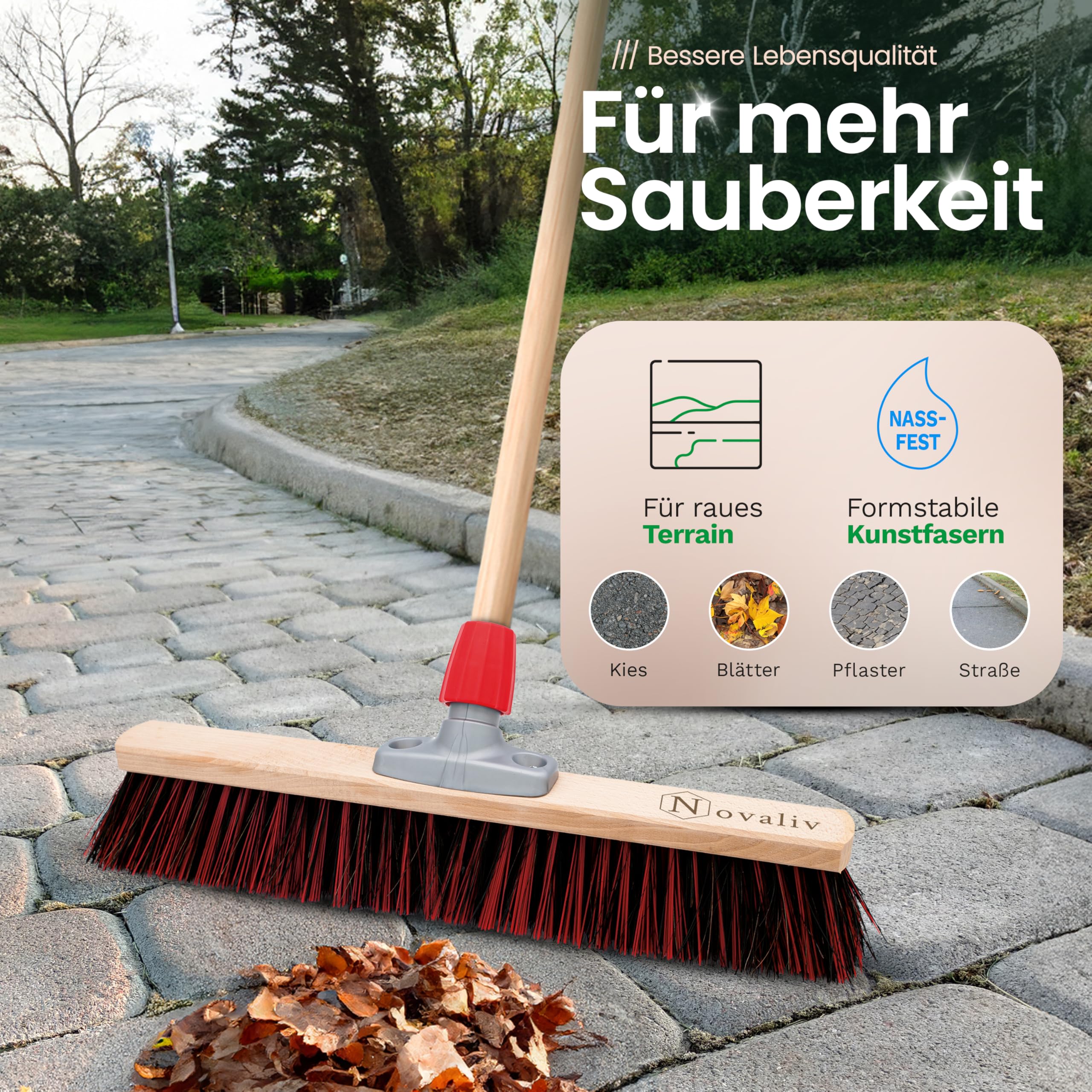 Novaliv Kehrgarnitur I Kehrbesen Arenga-Elaston 50 cm Hofbesen I Straßenbesen Industriebesen Gartenbesen