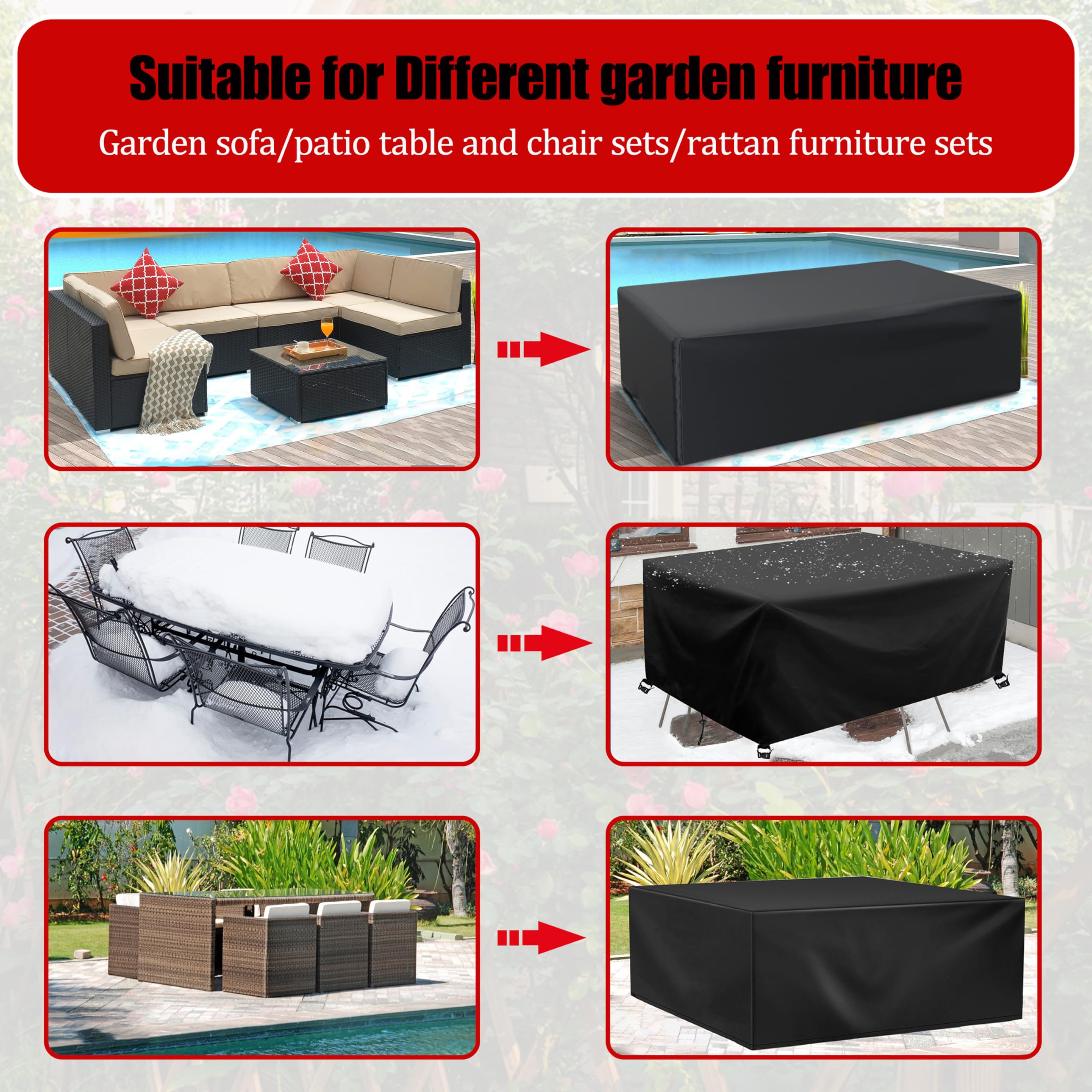 Housse de Protection Salon de Jardin 200x125x105 cm | Bâche pour Meubles et Table Extérieure Imperméable | Tissu Oxford 420D Robuste avec Cordon de Serrage, Noir