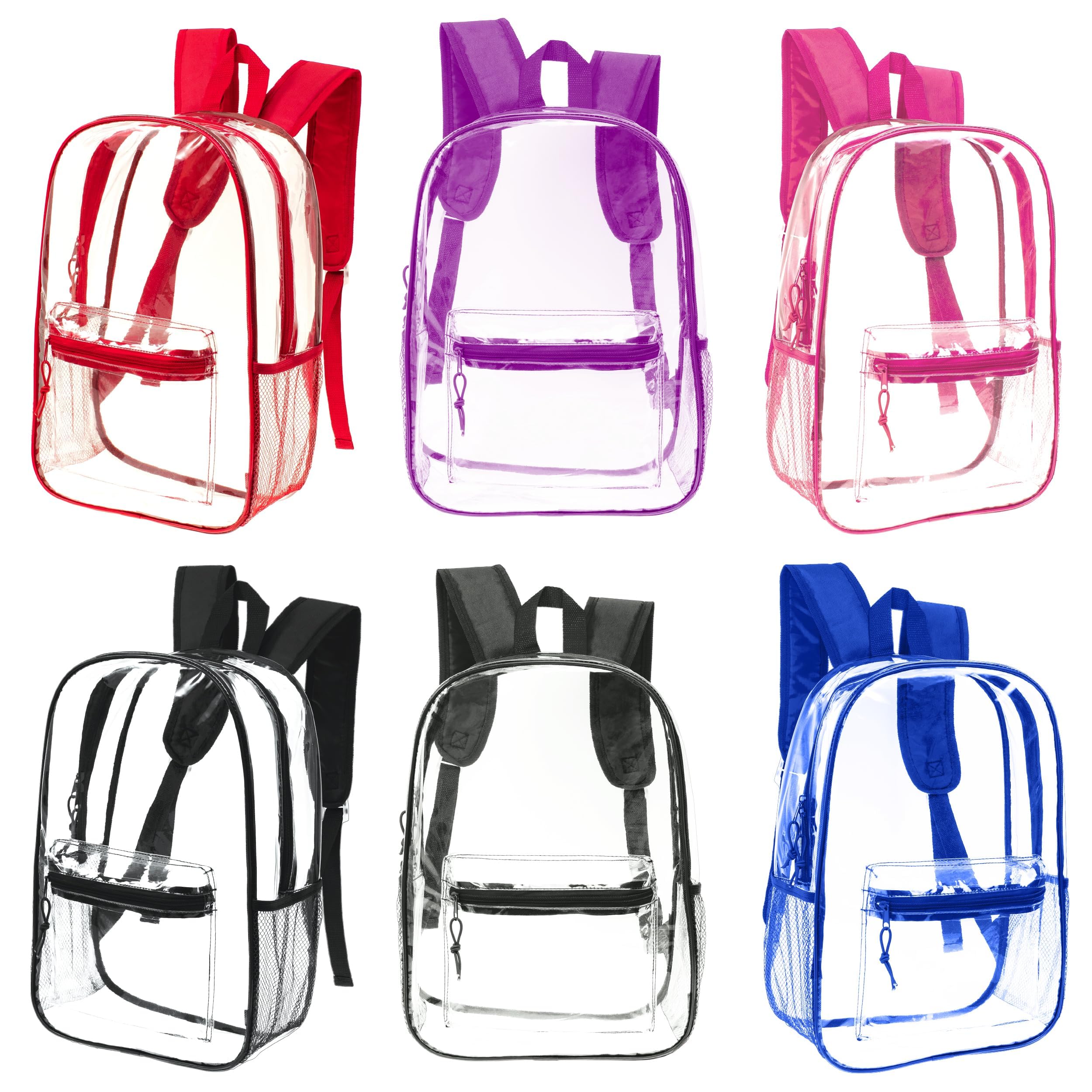 Moda West 24 Pack 17inch Wholesale Bulk Clear Backpack In 6 Assorted Color