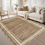 GarveeHome Rug moderne à pétoncles 5x7 Rugs lavables pour chambre à coucher, Non-dérapant Non-Évadage Soft Living Room Rug, Minimiste Scalloped Low-Pile Jet Tapis pour salle à manger Home Office, Camel