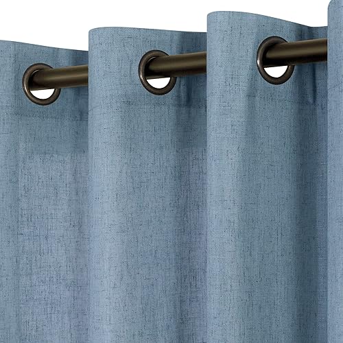 KOUFALL Cortinas de lino azul piedra para dormitorio, 2 paneles de cortinas semitransparentes con ojales de bronce para sala de estar, azul
