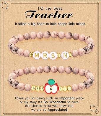 Teacher Appreciation Gifts for Women,Teacher Must Haves Initial Bracelet Mrs Miss End of Year Teacher Gifts Thank You for Helping Me Grow Music Math Science Teachers Bracelets Retirement 2 Set Jewelry