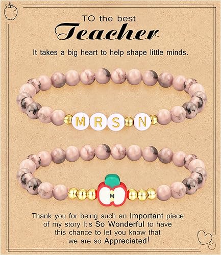 Teacher Appreciation Gifts for Women,Teacher Must Haves Initial Bracelet Mrs Miss End of Year Teacher Gifts Thank You for Helping Me Grow Music Math Science Teachers Bracelets Retirement 2 Set Jewelry