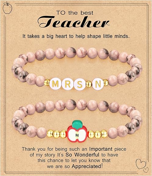 Teacher Appreciation Gifts for Women,Teacher Must Haves Initial Bracelet Mrs Miss End of Year Teacher Gifts Thank You for Helping Me Grow Music Math Science Teachers Bracelets Retirement 2 Set Jewelry