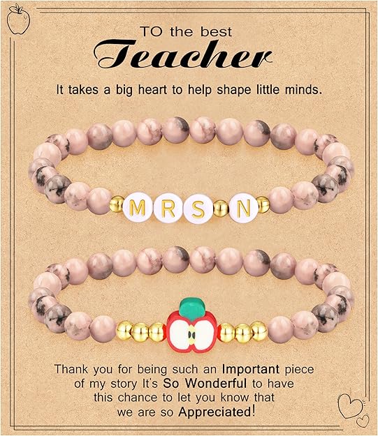 Teacher Appreciation Gifts for Women,Teacher Must Haves Initial Bracelet Mrs Miss End of Year Teacher Gifts Thank You for Helping Me Grow Music Math Science Teachers Bracelets Retirement 2 Set Jewelry
