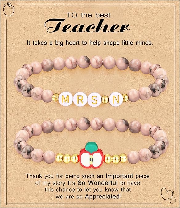 Teacher Appreciation Gifts for Women,Teacher Must Haves Initial Bracelet Mrs Miss End of Year Teacher Gifts Thank You for Helping Me Grow Music Math Science Teachers Bracelets Retirement 2 Set Jewelry