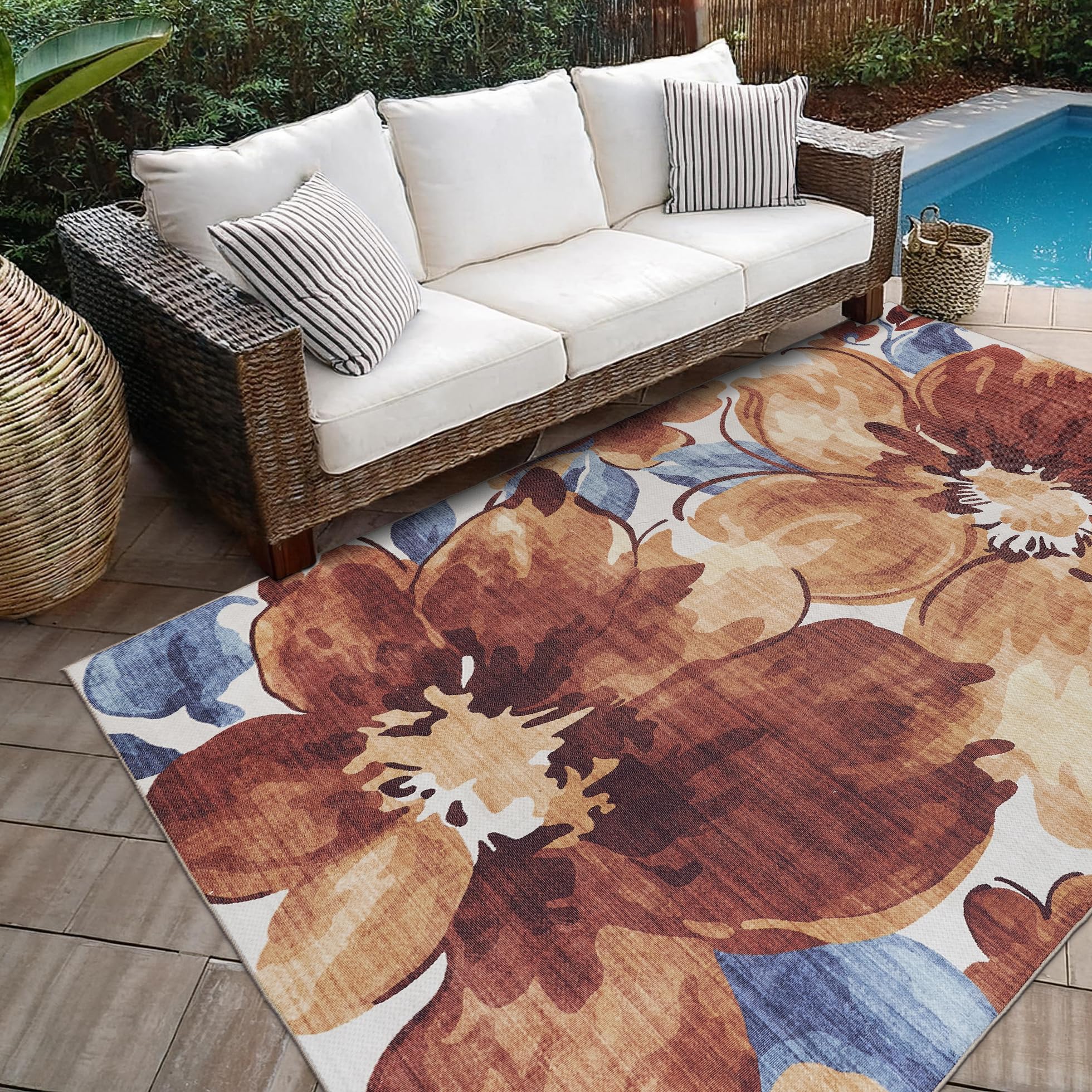 ReaLife Rugs Machine Washable Indoor Outdoor - Mat Rug Foldable Printed Thin Lightweight Cushioned Fade Resistant Patio Deck Dock Porch Pool Balcony