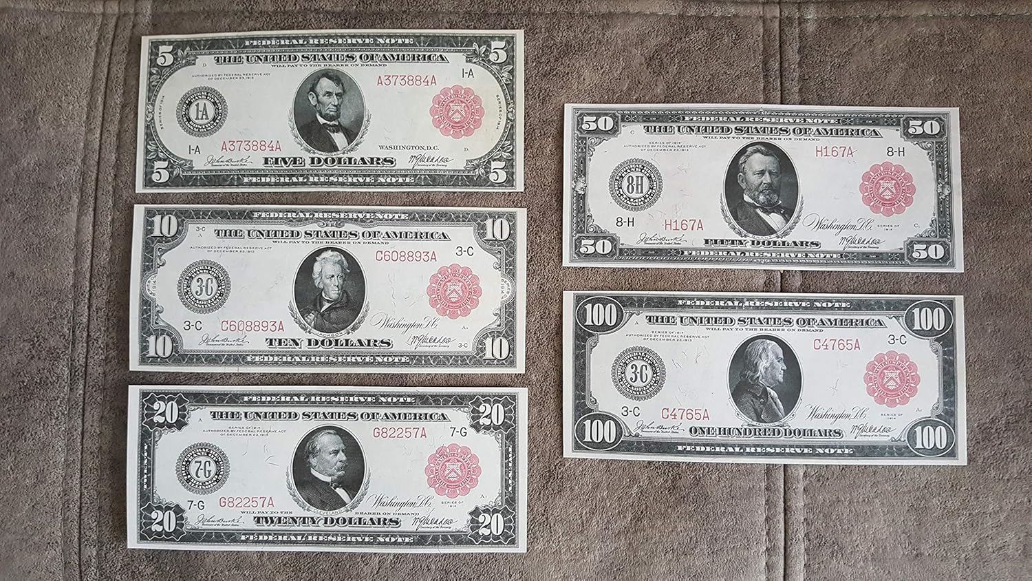 Reprint with W/M United States Banknotes 1914 y. RED S/N