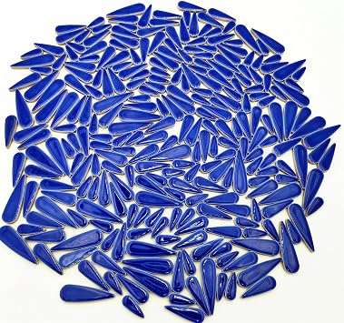500g Water Drop Petal Leaves Ceramic Mosaic Tiles for DIY Crafts,Teardrop Shaped Ceramic Mosaic Pieces for Photo Frames,Cups,Flower Pots,Fish Tank,Vases,Make Stepping Stones Royal Blue