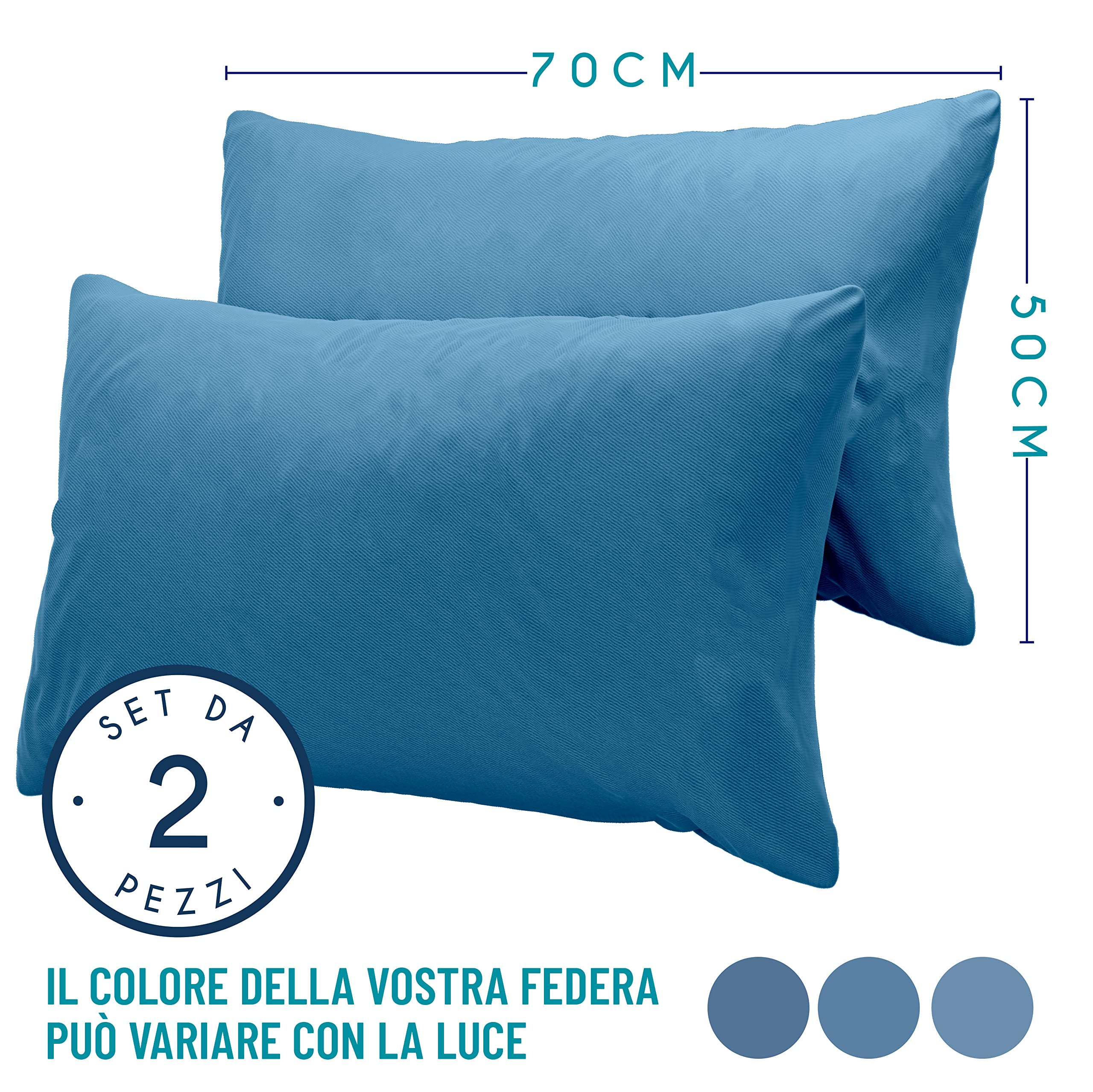 Dreamzie Federa Cuscino (Set di 2) - Blu Cotone - Per i Cuscini 50 x 70 cm - 100% Jersey di Cotone - Federa da Cuscino - Copri Cuscino per Letto - Fodera Protezione per Cuscino
