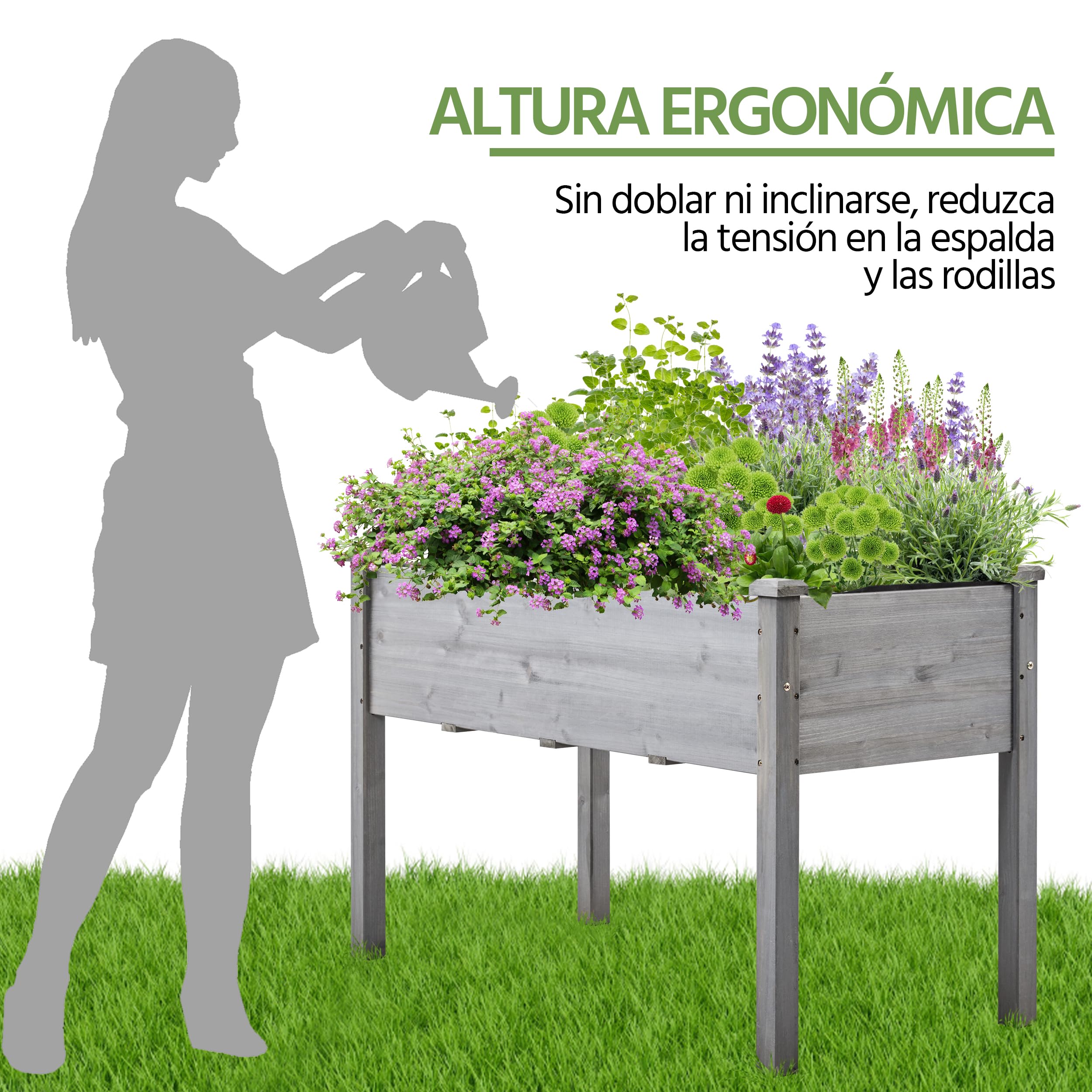 Yaheetech Jardinera Elevado de Madera Huerto Urbano Terraza Mesa de Cultivo para Cultivo Flores Verduras Hierbas 120.5x59x76.5 cm Gris
