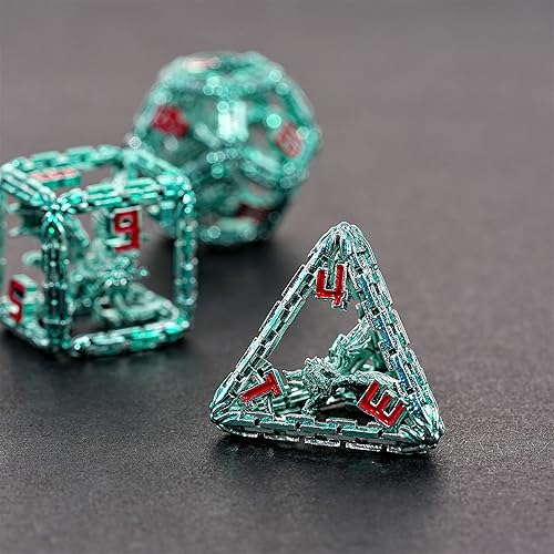 Miniatura 2 de Juego de dados de metal para DND y RPG  Diseño de núcleo de dragón encarcelado  Hermoso juego de dados poliédricos impresionantes e intrincados para