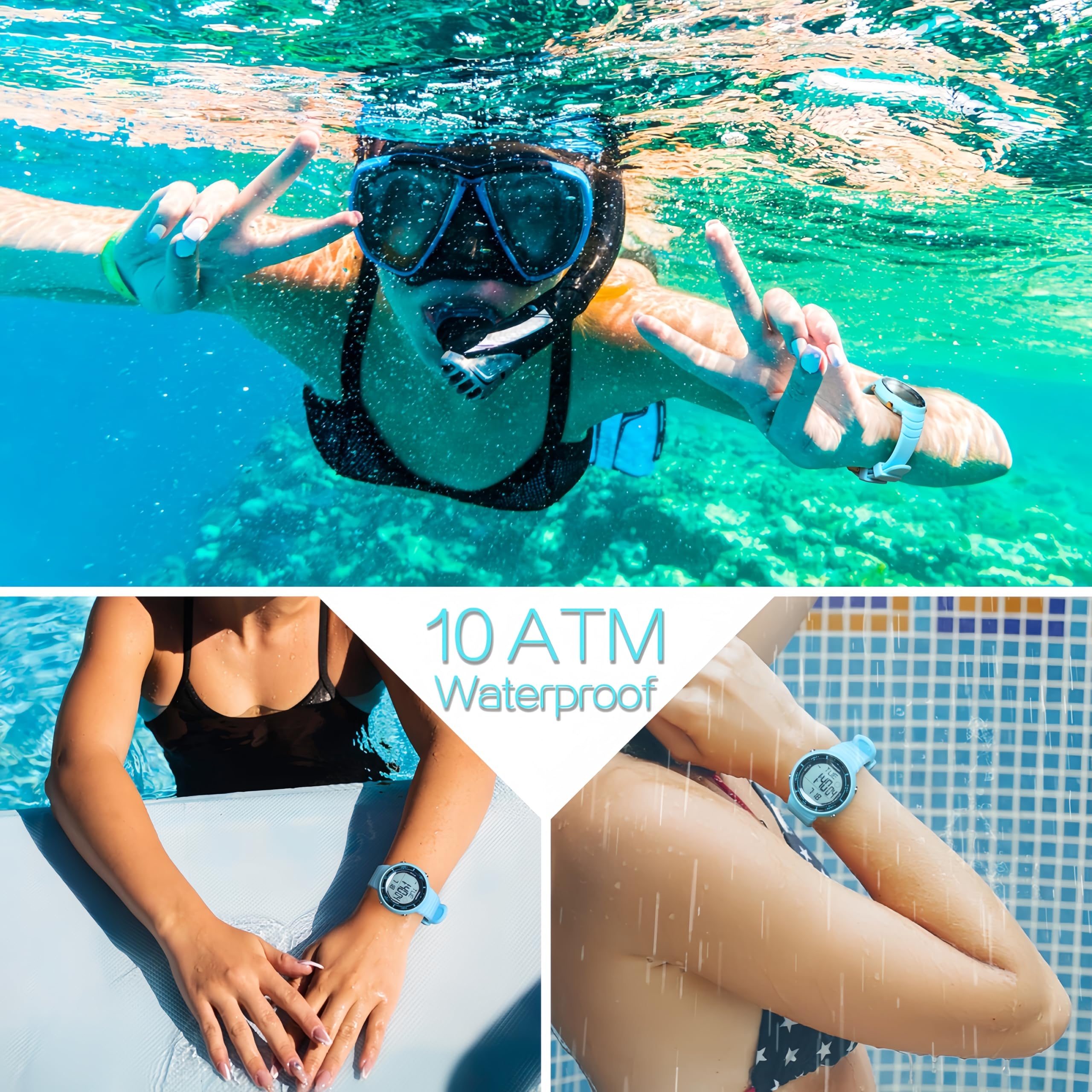 Orologio Sportivo Ragazza Impermeabile 10 Atmosfere per Subacqueo e Apnea con Retroilluminazione, Sveglia, Cronometro, Cronografo, Timer, Doppio Orario, Calendario, Formato 12 o 24 ore