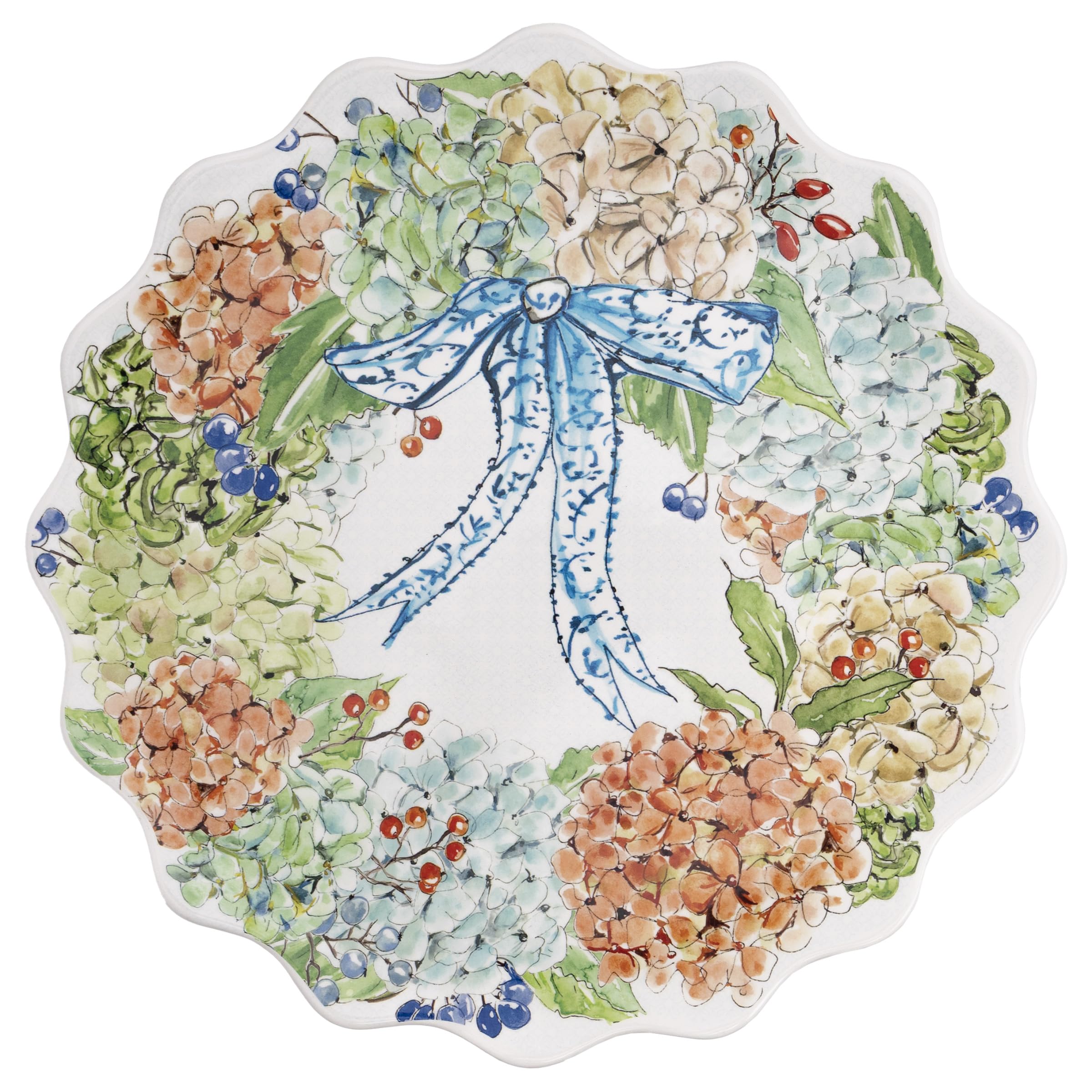Boston International Round Ceramic Platter Fall Thanksgiving Serving Dish, 12" x 12", Fall Hydrangea