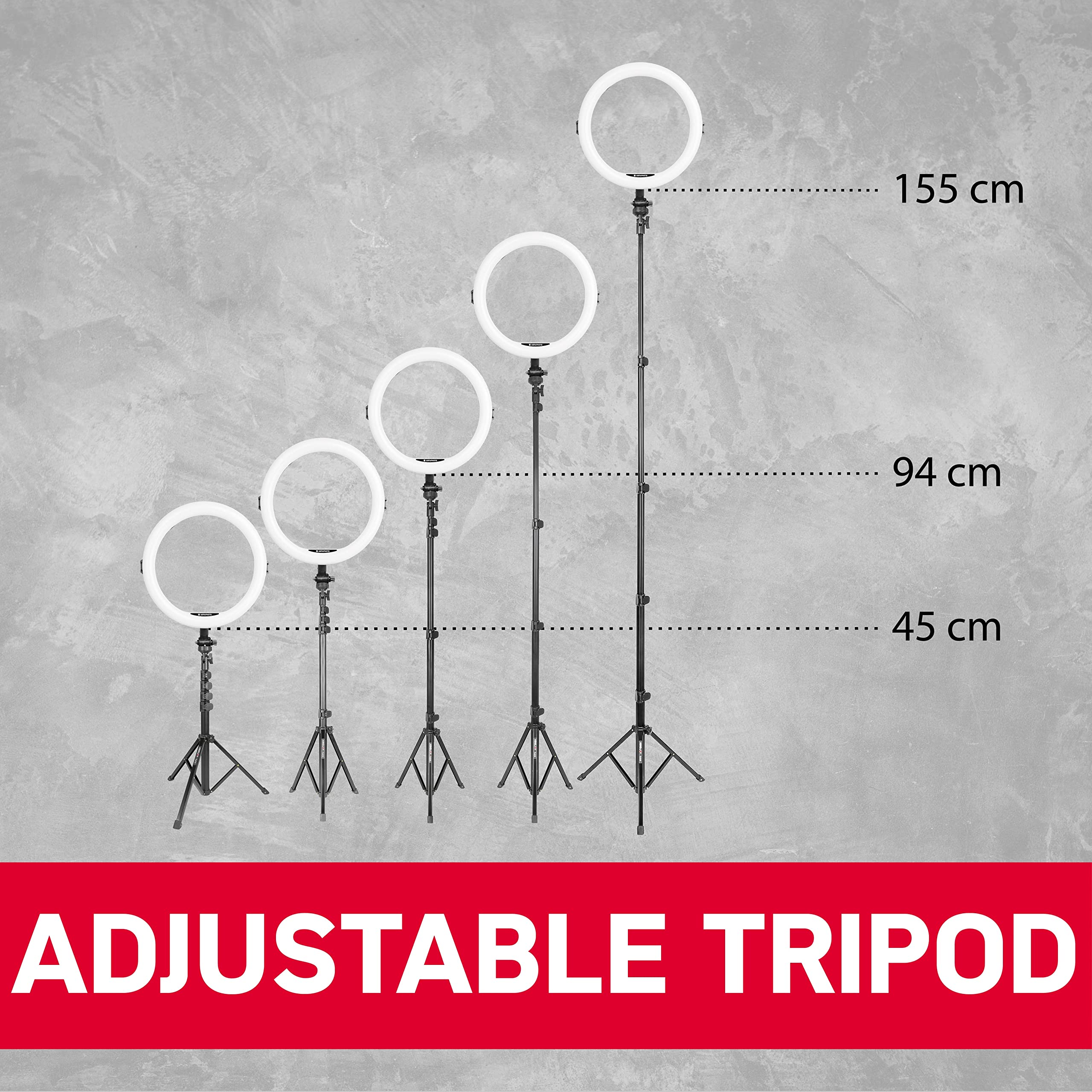 AgfaPhoto Realiview ARL11XL 11" LED Ring Light with Tripod 45-155 cm for Video Photo Smartphone
