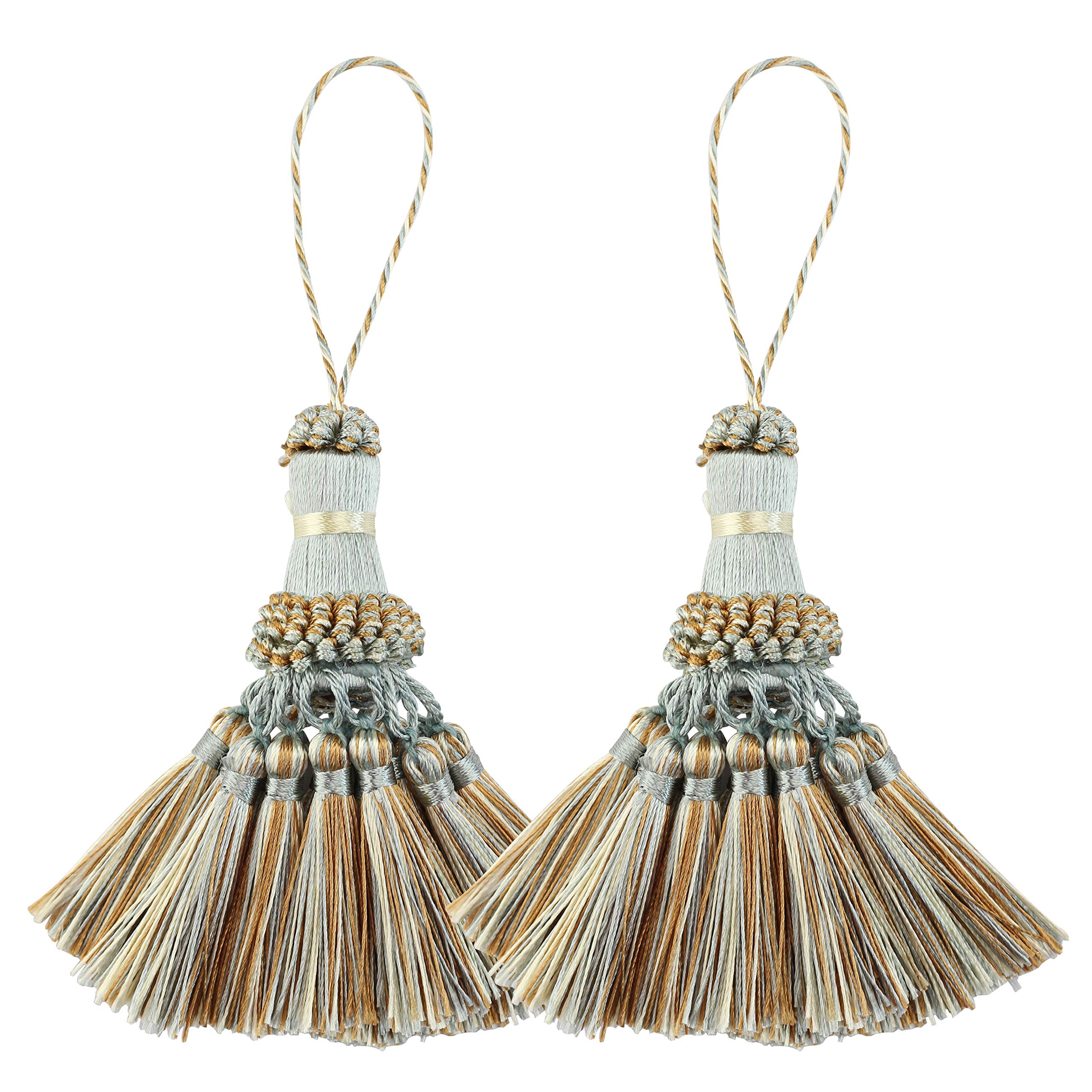 BEL AVENIR Set of 2 Elegant Polyester Tassel Handmade Colorful Craft Tassels Charms for Key Chain Straps DIY Accessories (Blue, 2 pack)