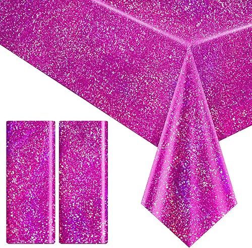 Miniatura 35 de 4 piezas de manteles holográficos láser morados iridiscentes brillantes, cubiertas de mesa de 40" x 108", manteles rectangulares desechables de
