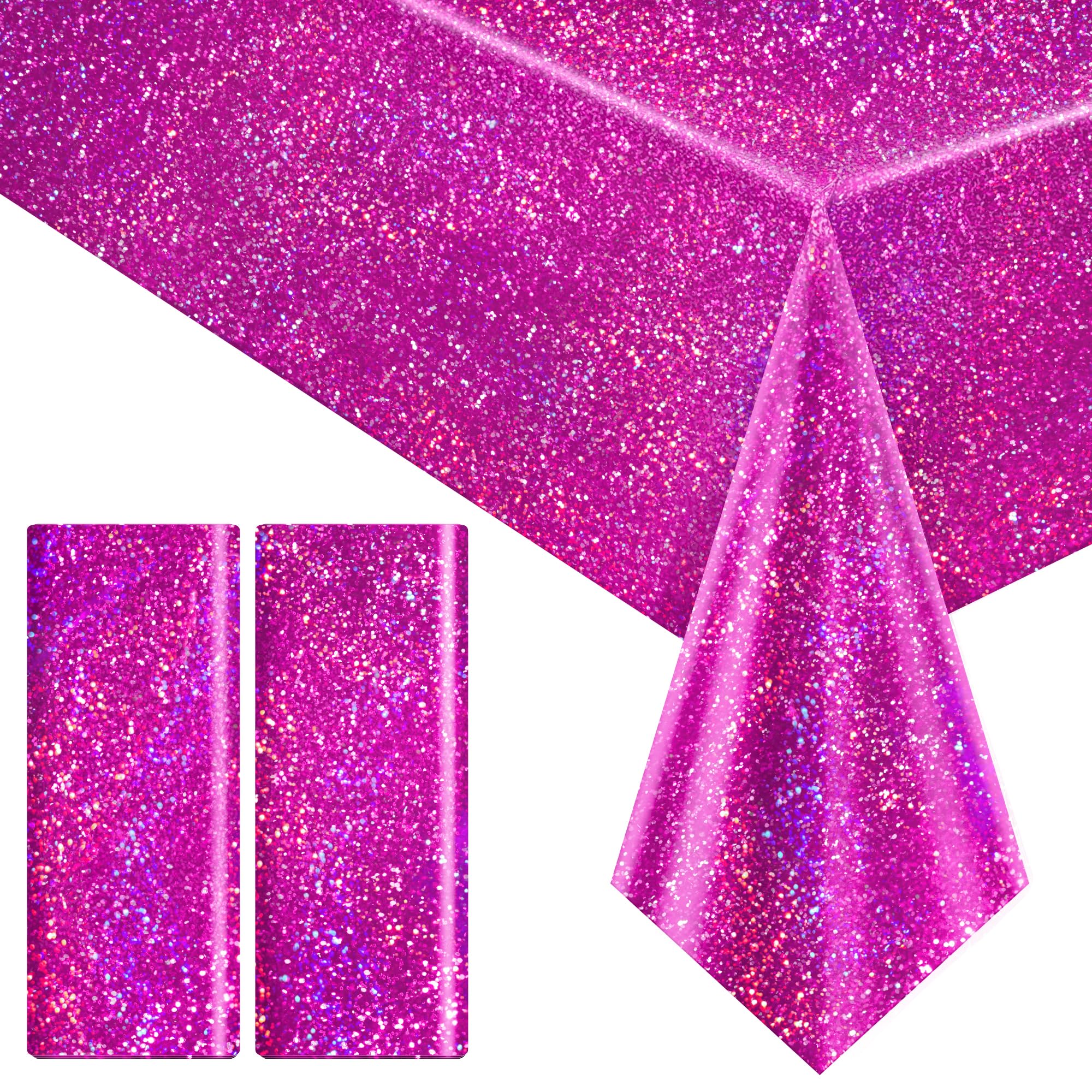 Just Shimmer 2 Pcs Fuchsia Red Holographic Plastic Tablecloths Laser Table Covers 40" x 108" Foil Disposable Table Cloths for Themed Birthday Party