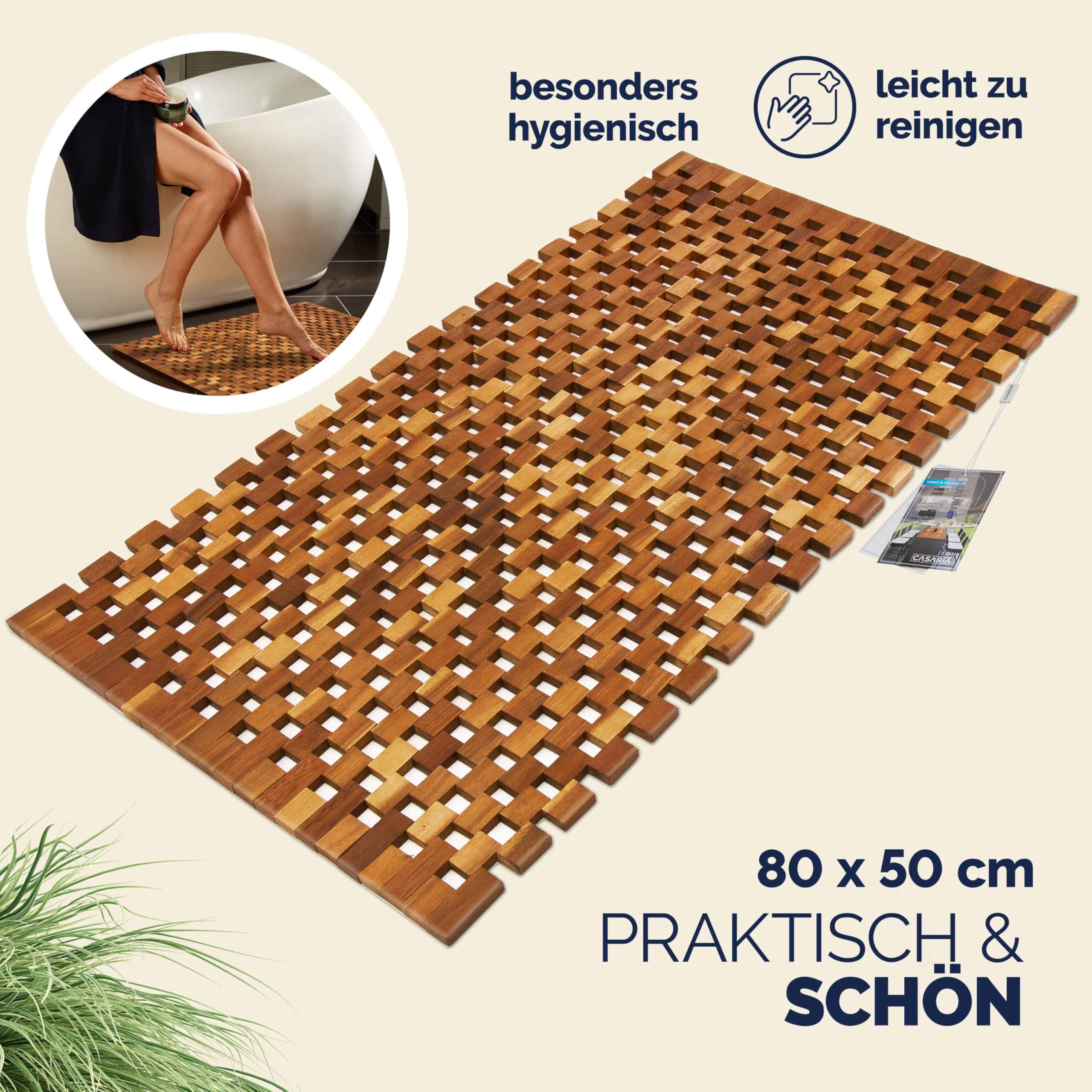 Tapis De Bain En Bois D'acacia Deuba (lot De 2) - 76x50 Cm, Antidérapant, Facile à Nettoyer