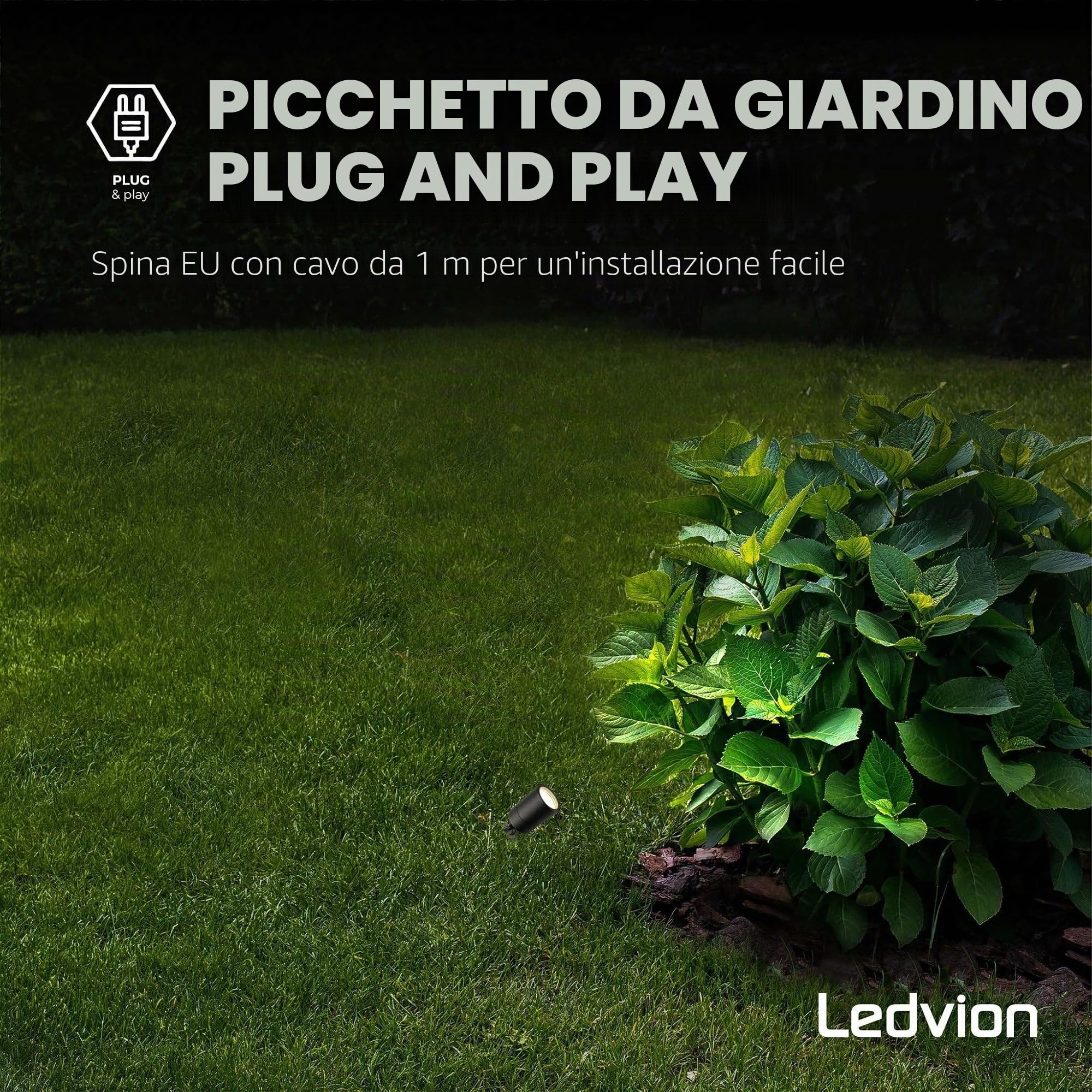 Ledvion 6 pezzi Faretti Esterno Lampade IP65 3W 2700K GU10 picchetto | Per giardino terrazza vialetto aiuole e luce decorativa esterna