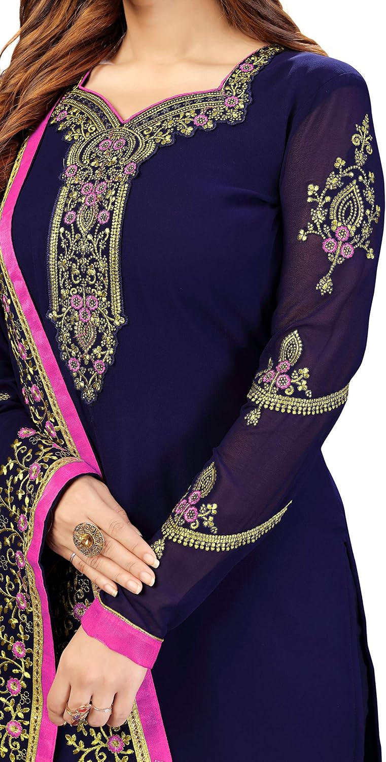 TRENDMALLS Women's Georgette Embroidery Indian Pakistani Salwar Suit Set Ethnic Dress