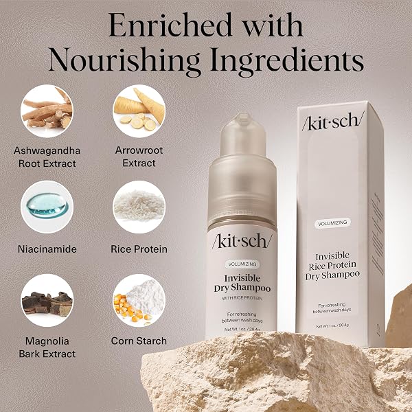 Kitsch Kitsch Volumizing Rice Protein Dry Shampoo Powder - Dry Shampoo for Women & Men, No White Cast, Absorbs Oil, Non-Greasy, Light-to-medium Hair Colors, Travel Size | Ideal Gifts for Women- Invisible 1oz in use