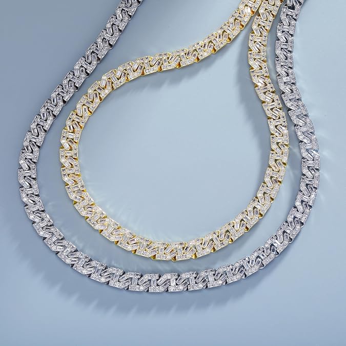 TOPGRILLZ Cuban Link Chain for Men Gold Jewelry Silver Baguette Diamond Miami Choker Necklace for Women 9mm Iced out 14K Gold Plated Gifts for Women