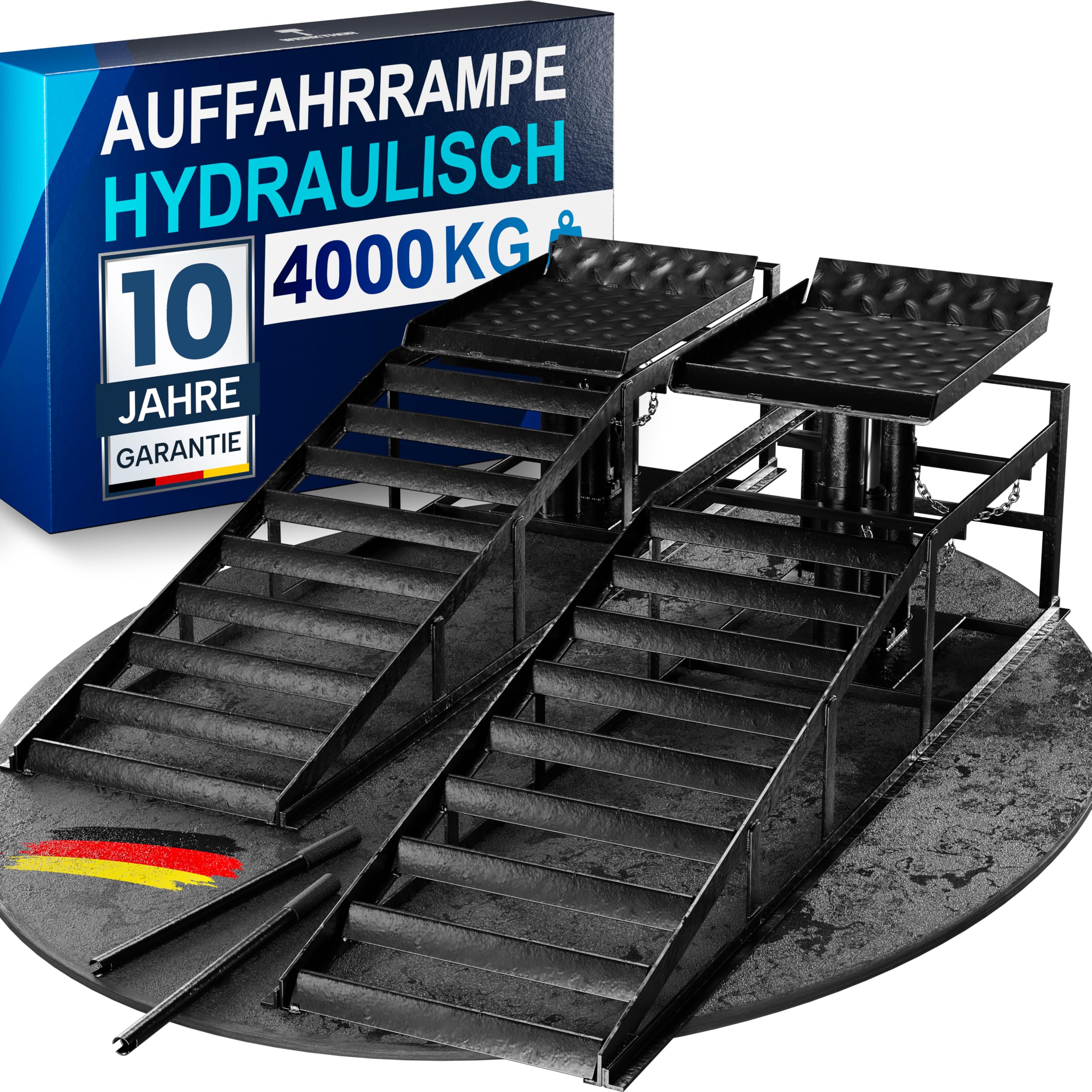 WERKTHOR hydraulische Auffahrrampe PKW - [2er Set] Auffahrrampen mit Sicherheits-/ Überdruckventil [<4T] - Höhenverstellbare Rampe Auto - Hebebühne Auto