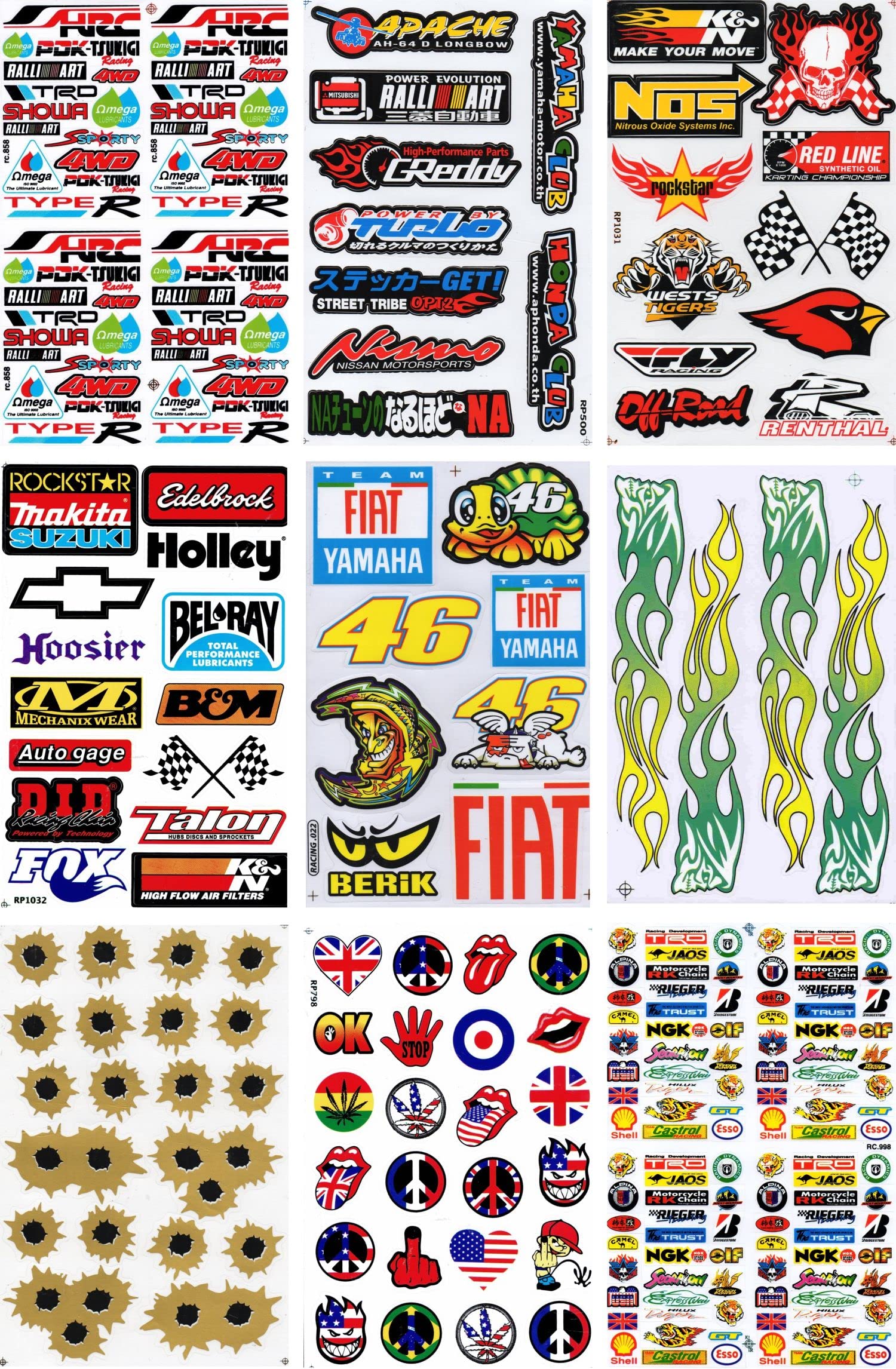 by soljo Set of 9 Sheet Sponsor Racing Decal ATV MOTOCROSS Sticker Tuning Racing Sheet Size: 27 x 18 cm for Car or Motorbike