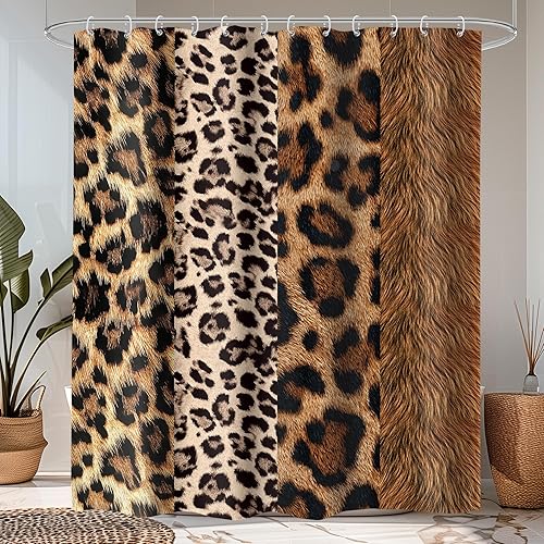 Miniatura 35 de LIGHTINHOME Cortina de ducha con estampado de leopardo, 72 pulgadas de ancho x 72 pulgadas de alto, diseño retro rojo de cerezo, negro y marrón,