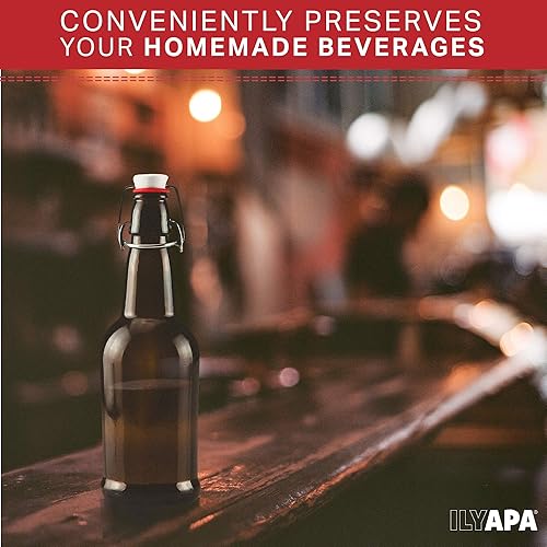 Miniatura 5 de Ilyapa Botellas de cerveza de vidrio ámbar de 16 onzas para elaboración en casa paquete de 6 con tapas abatibles de goma herméticas