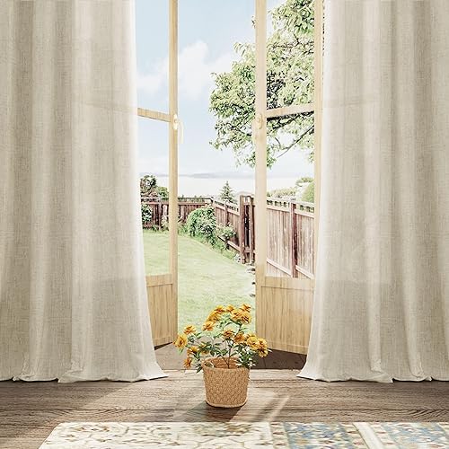 Miniatura 6 de Cortinas de lino beige de 96 pulgadas de largo para dormitorio, cortinas de lino semitraslúcidas que filtran la luz, para sala de estar, casa rural