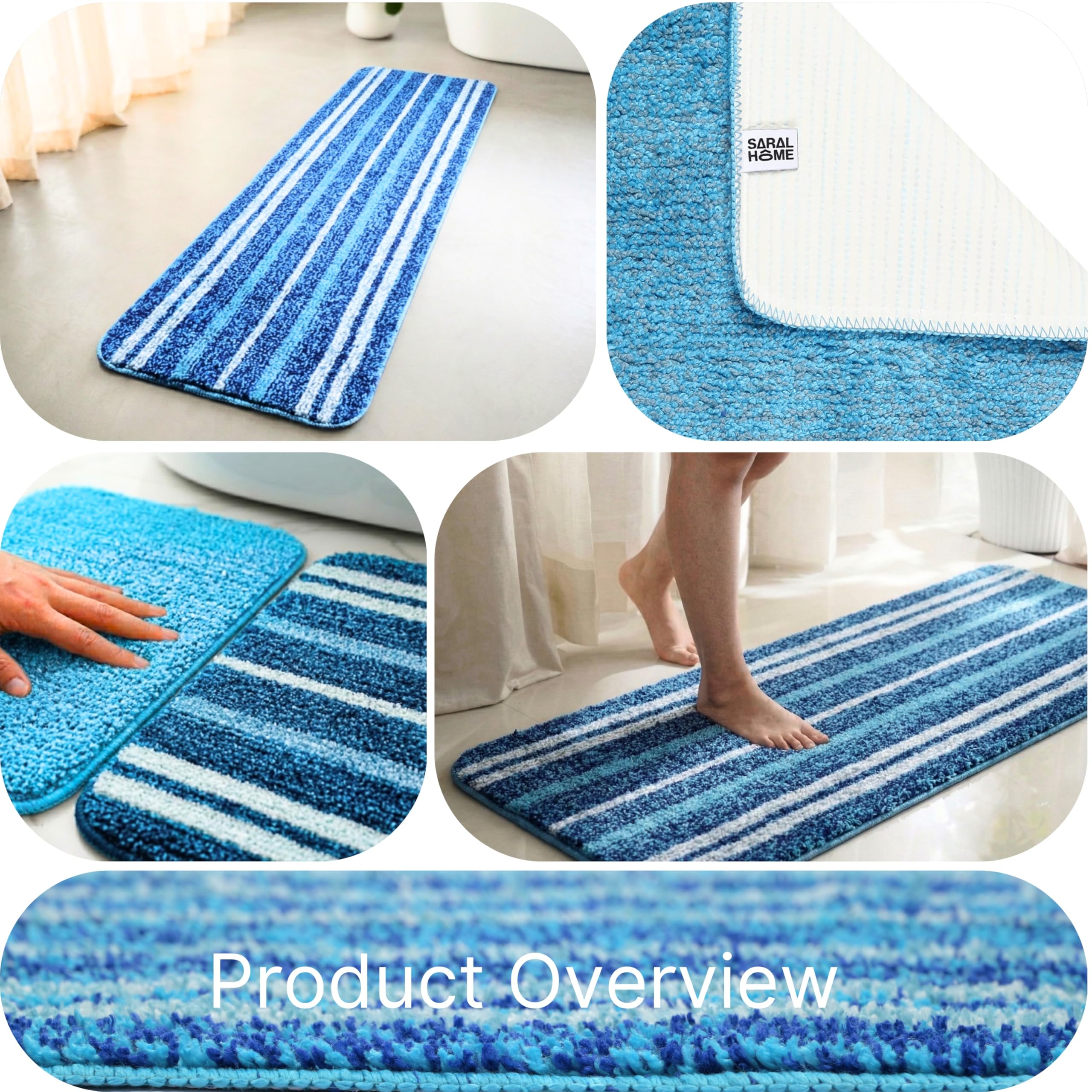 Saral Home Striped Soft Microfiber Durable & Washable Multipurpose Bedside Runner for Home/Kitchen/Living Area/Lobby/Office Entrance with Anti Skid Backing (Blue, 50 Cm X 180 Cm) 4