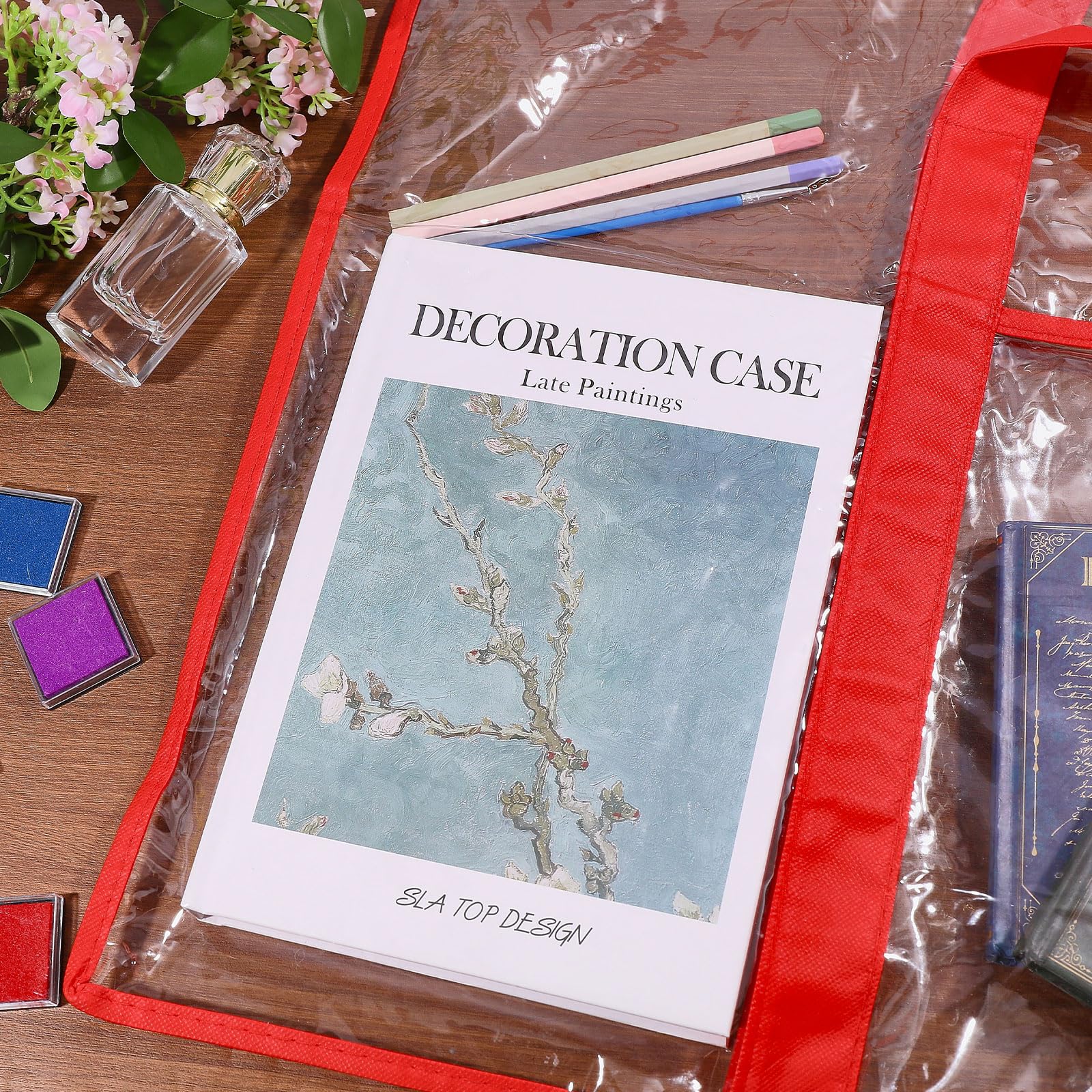 Grande borsa portaoggetti per poster, in PVC, trasparente, per organizzare il disegno e il portfolio artistico, Rosso, Rosso