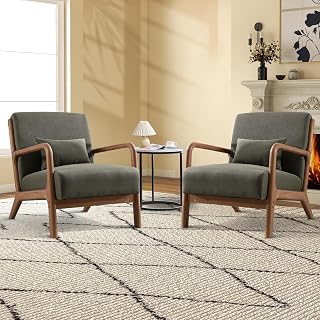 EBELLO Accent Sessel mit Kissen,Holzrahmen,gepolstert, Grün, 2er-Set