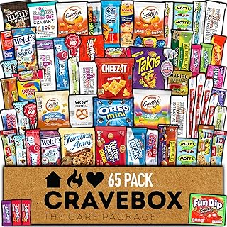 CRAVEBOX Snacks Box Variety Pack Care Package (65 Count) Christmas Treats Gift Basket Adults Kids Grandkids Guys Girls Women Men Boyfriend Birthday Cookies Chips College Student Office School