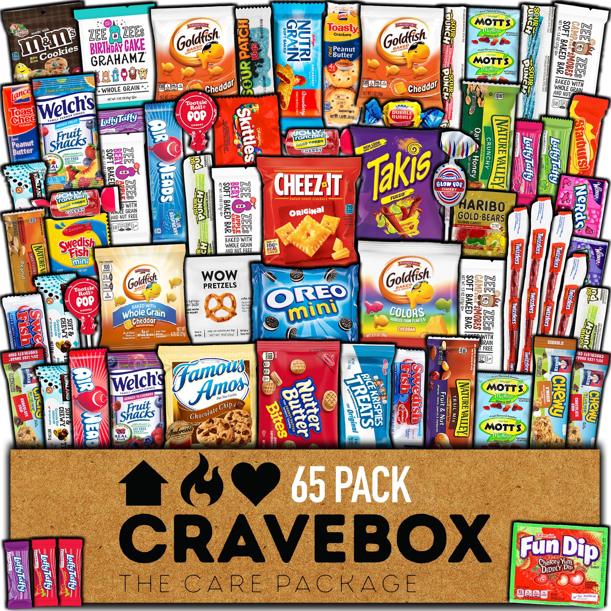 CRAVEBOX Snacks Box Variety Pack Care Package (65 Count) Christmas Treats Gift Basket Adults Kids Grandkids Guys Girls Women Men Boyfriend Birthday Cookies Chips College Student Office School