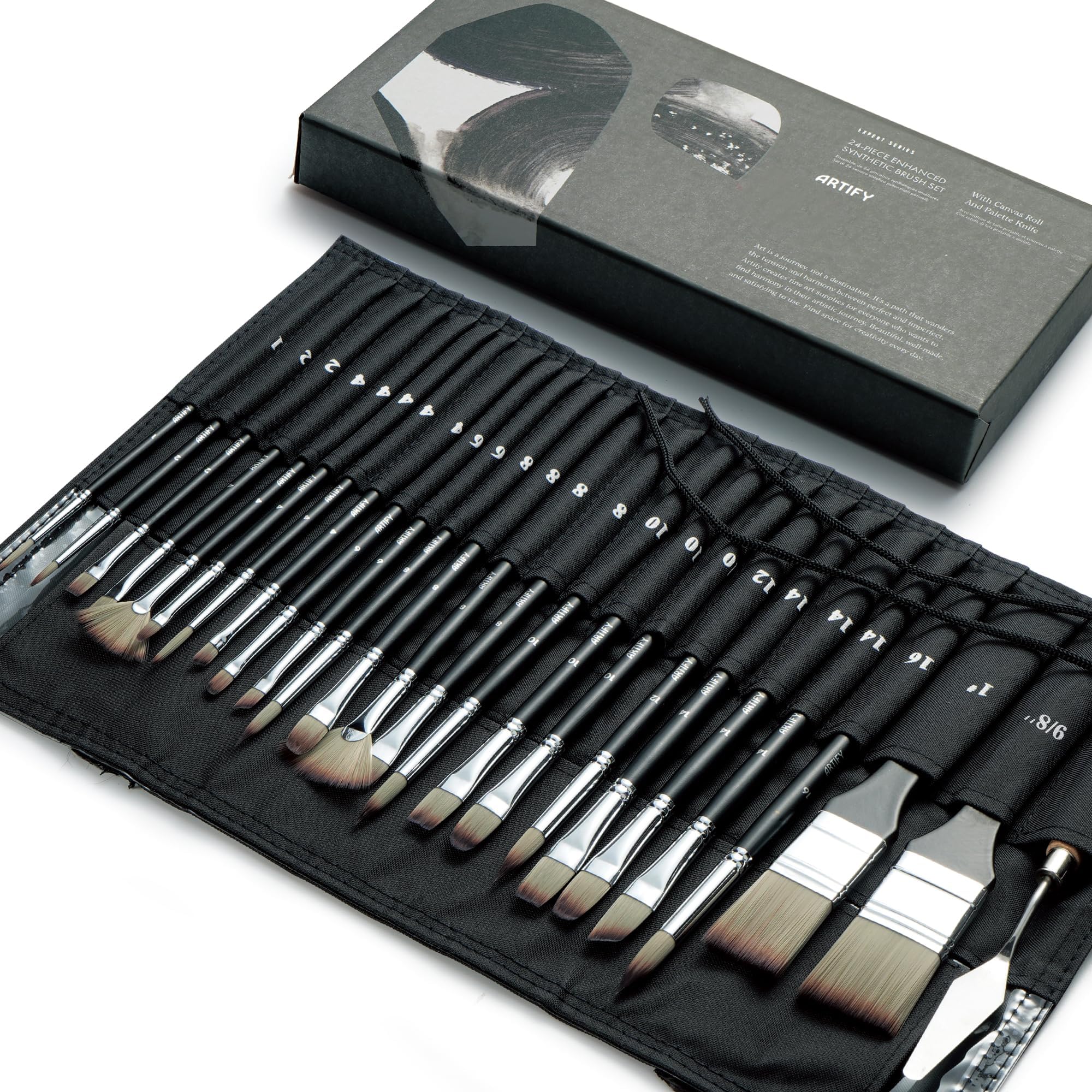 ARTIFY art supplies 24 Pieces Paint Brush Set, Expert Series, Enhanced Synthetic with Brush Holder and Palette Knife for Acrylic, Oil, Watercolor and Gouache Painting
